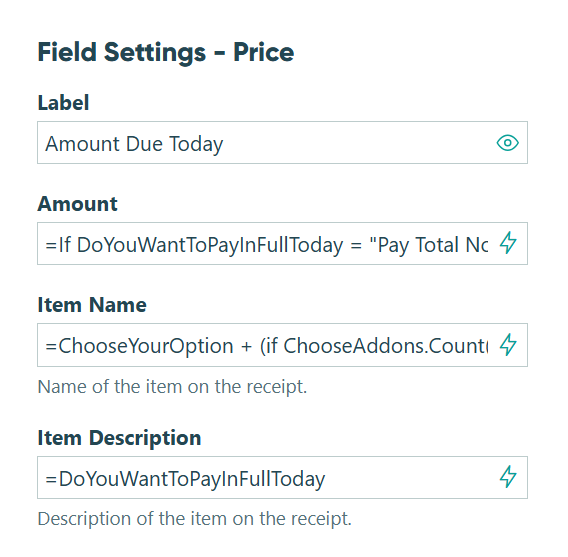 Use a Price field to show the amount due.