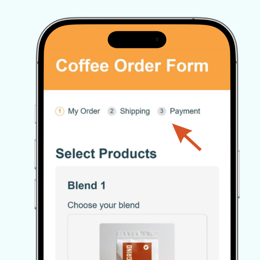 screenshot of a form with multiple pages and an arrow pointing to the form progress bar