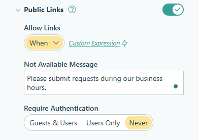 Set a custom error message when a form is not available.