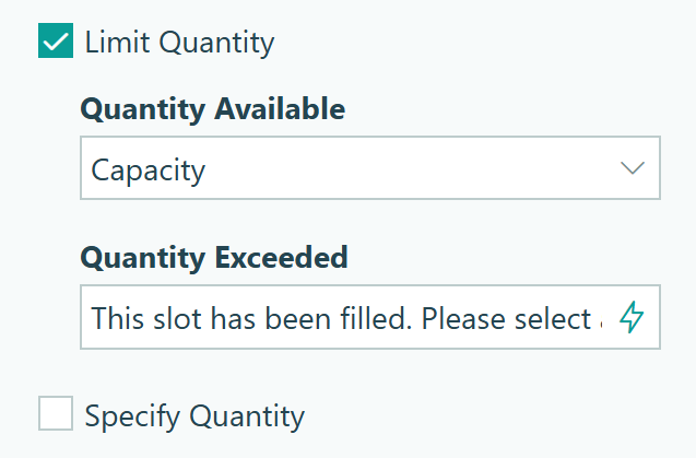 Screenshot of the Limit Quantity settings for a lookup field in Cognito Forms