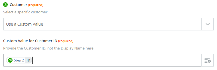 QuickBooks customer custom value for customer ID.