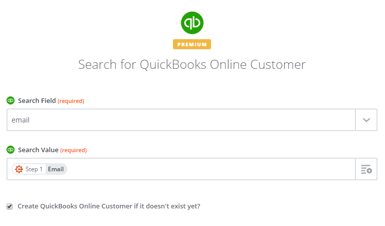 QuickBooks find customer option.