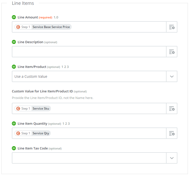 QuickBooks line items.