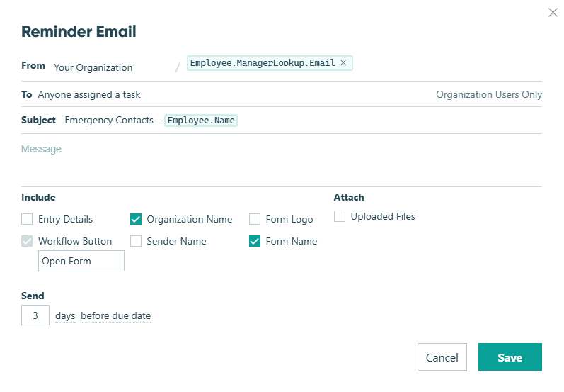 Set up automated email reminders for users with pending workflow tasks.