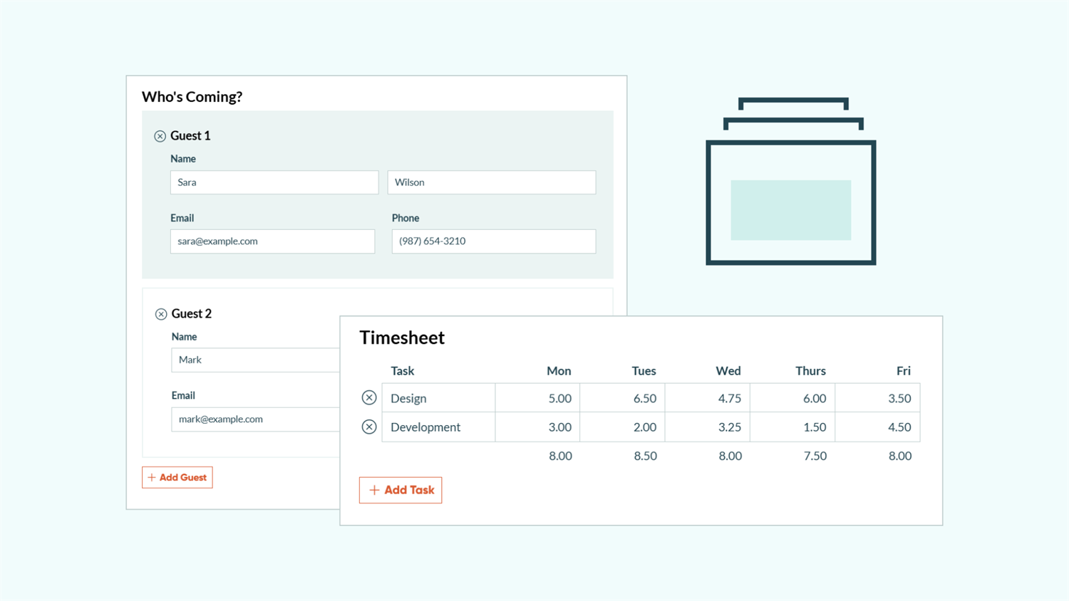 Screenshots of a Repeating Section and a Table field in Cognito Forms