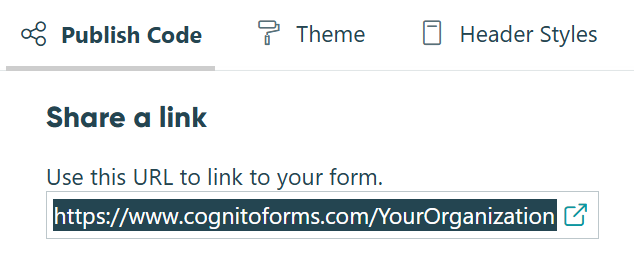 Screenshot of the public link area in Cogntio Forms
