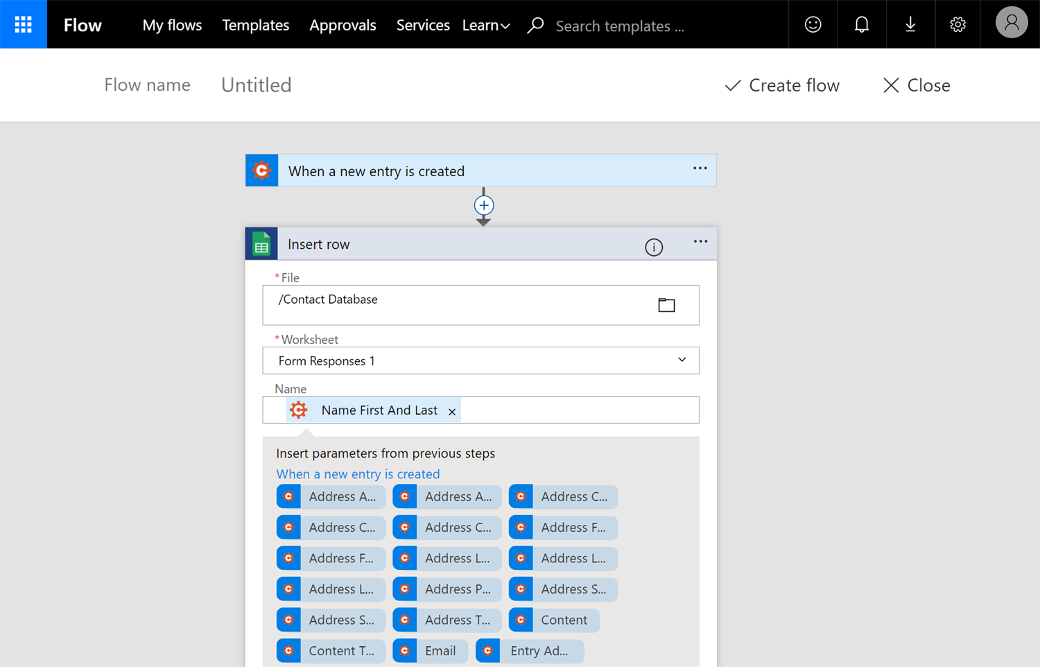 Set an insert row action in Google sheets