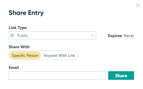 Share entry dialog in an email.