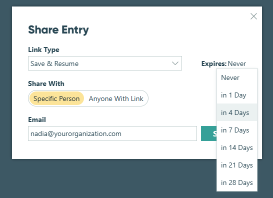 Share Entry dialog.
