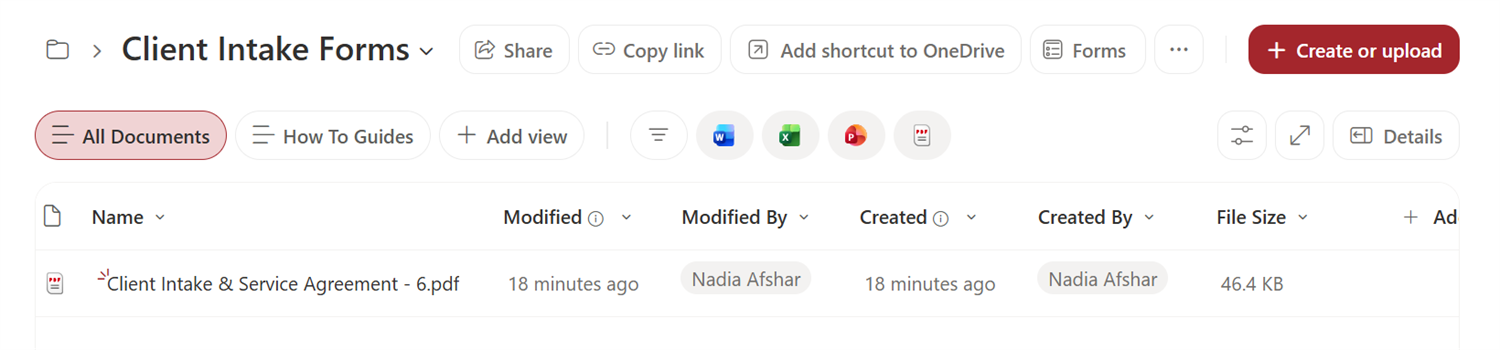 Generated PDF in SharePoint folder.