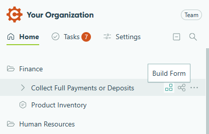 Hover over a form in the sidebar to view new icons.