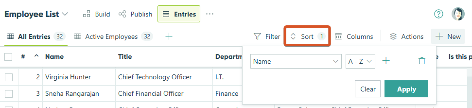 Sort entries alphabetically by name.