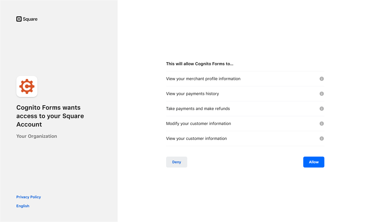 Allow Square to connect to Cognito Forms