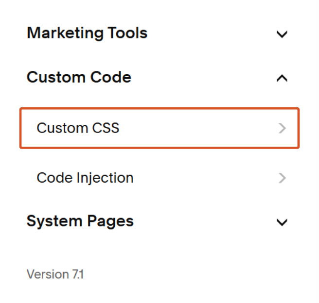 Screenshot of the Squarespace custom CSS setting