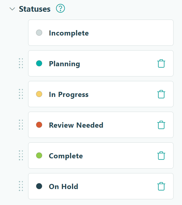 Screenshot of Workflow Statuses in Cognito Forms Workflow settings