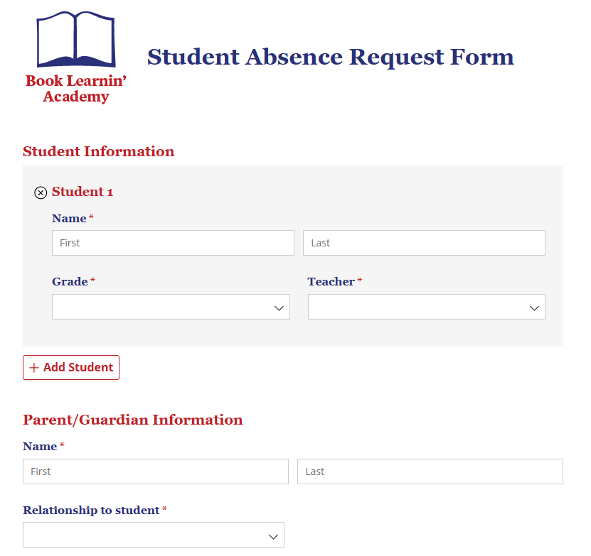 Student Absence Request Form