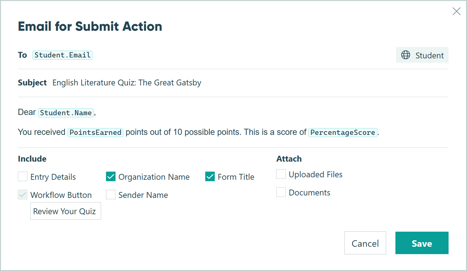 Screenshot of setting up an email notification in Cognito Forms