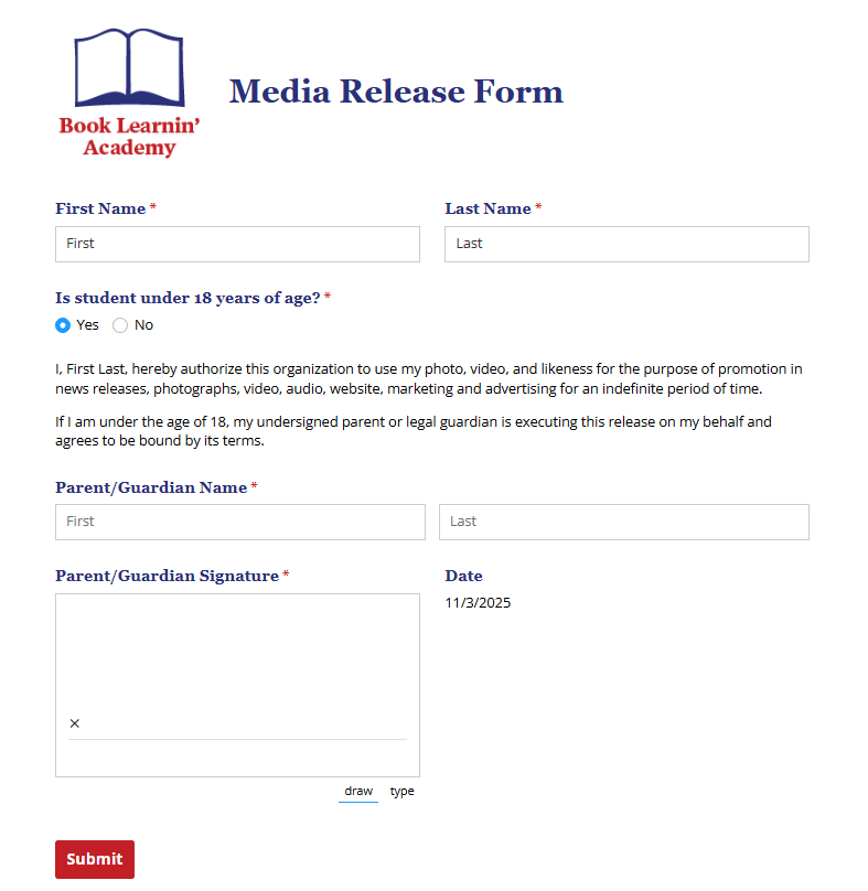 Student Media Release Form
