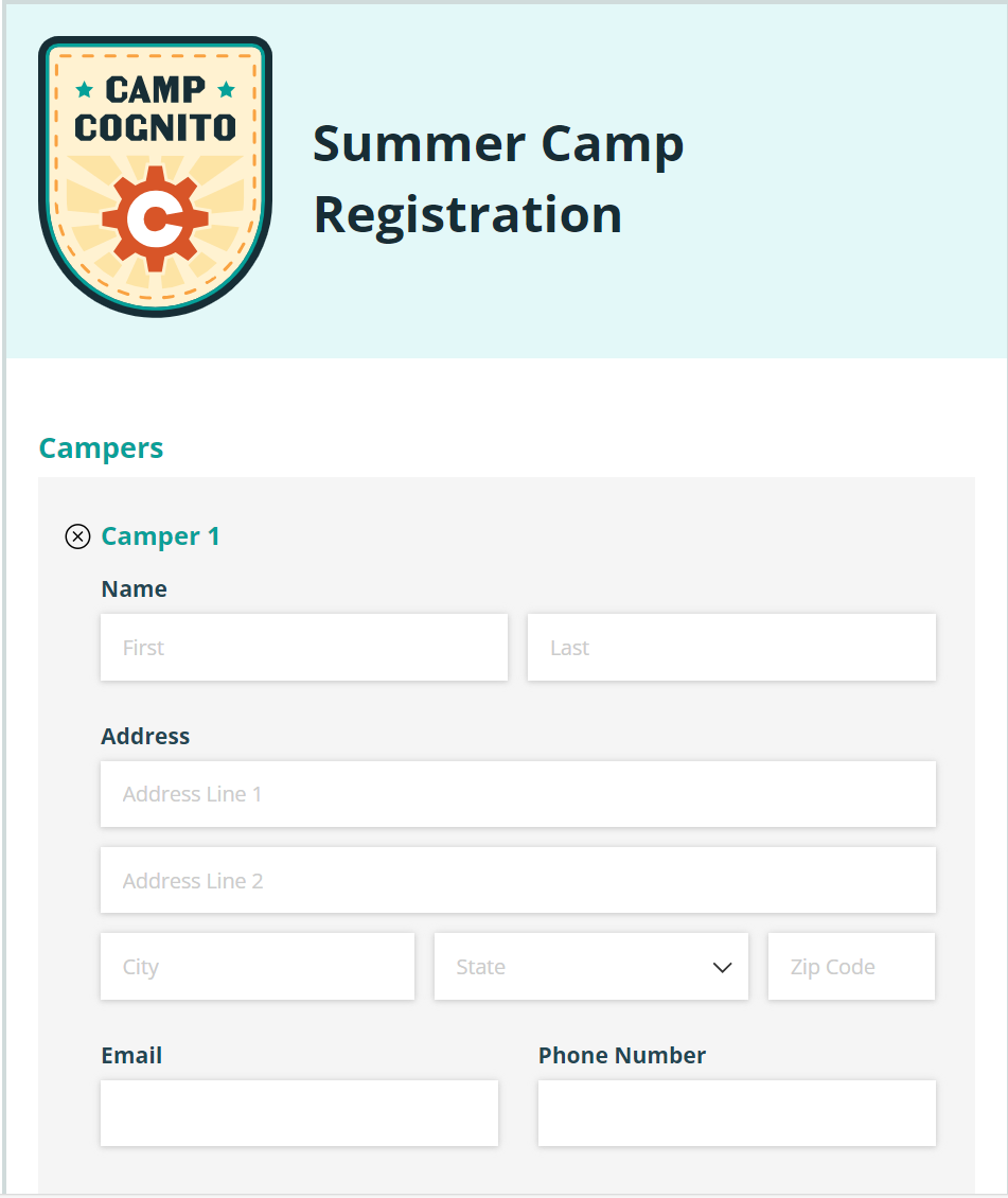 Camp Cognito Summer Camp Registration form.