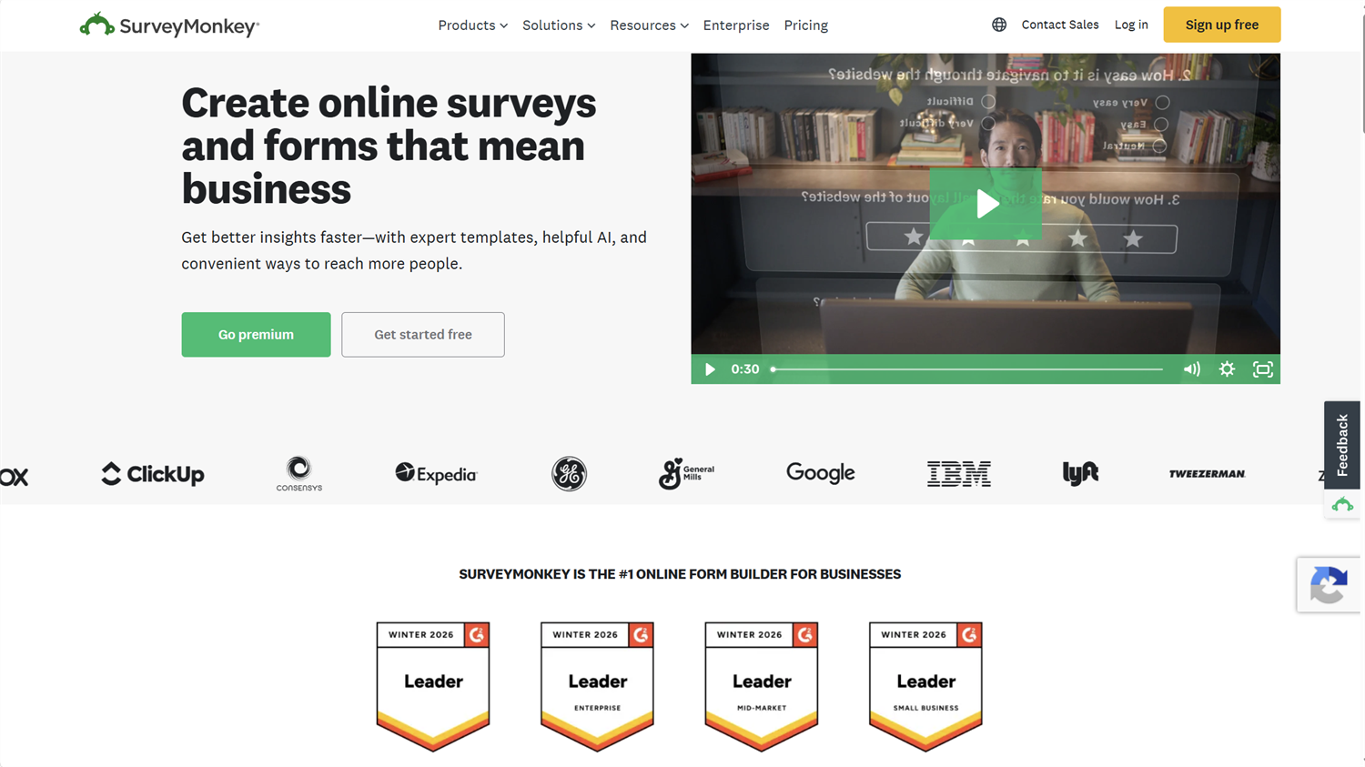 survey monkey homepage screenshot