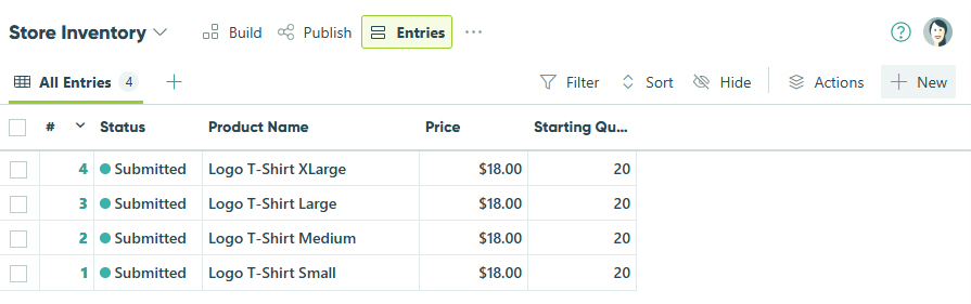Populate the form entries with any necessary details about each item.