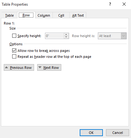 Updating table properties.