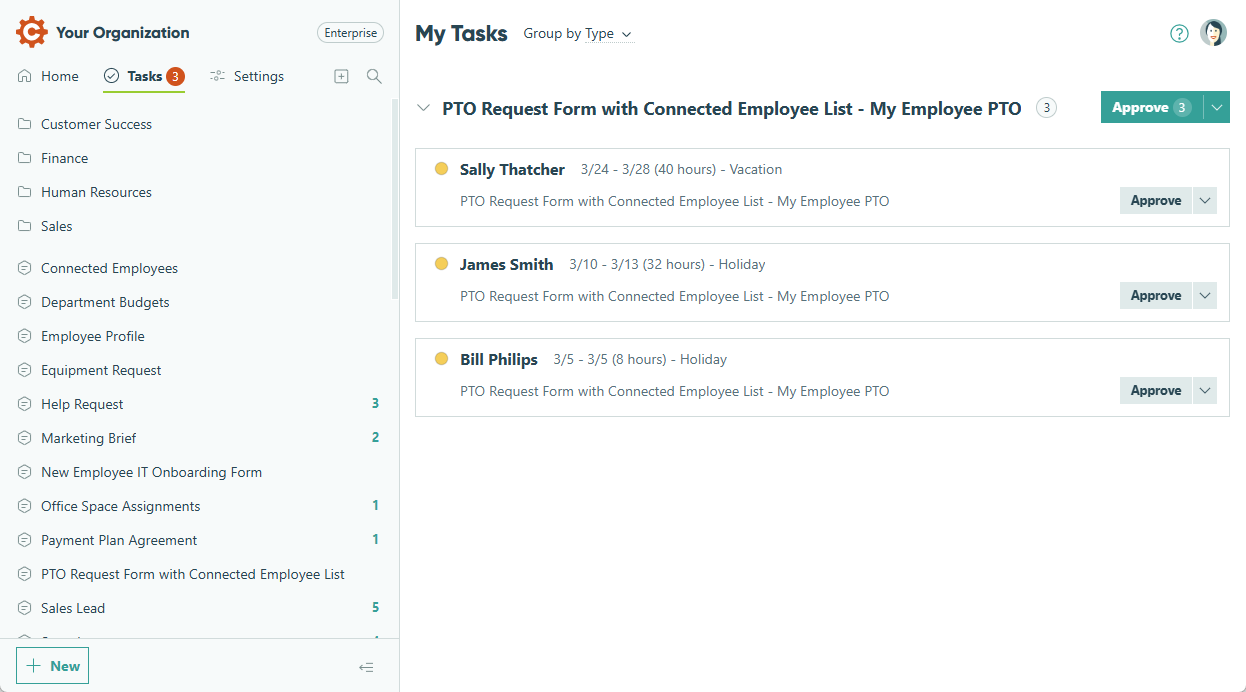 Select Tasks from the top of the sidebar to open the task dashboard.