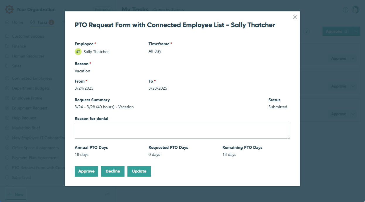 Select a task to view the entry details.