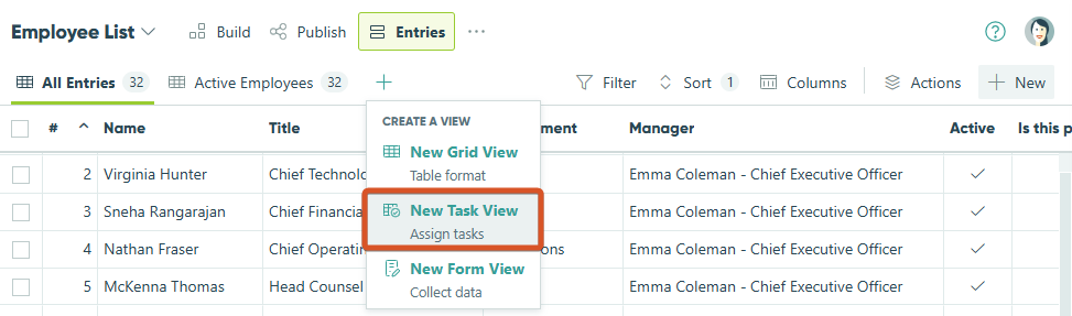 Add a new task view.