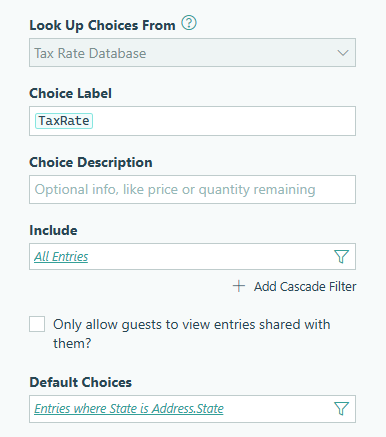 Add a Lookup field labeled Tax Rate Lookup.