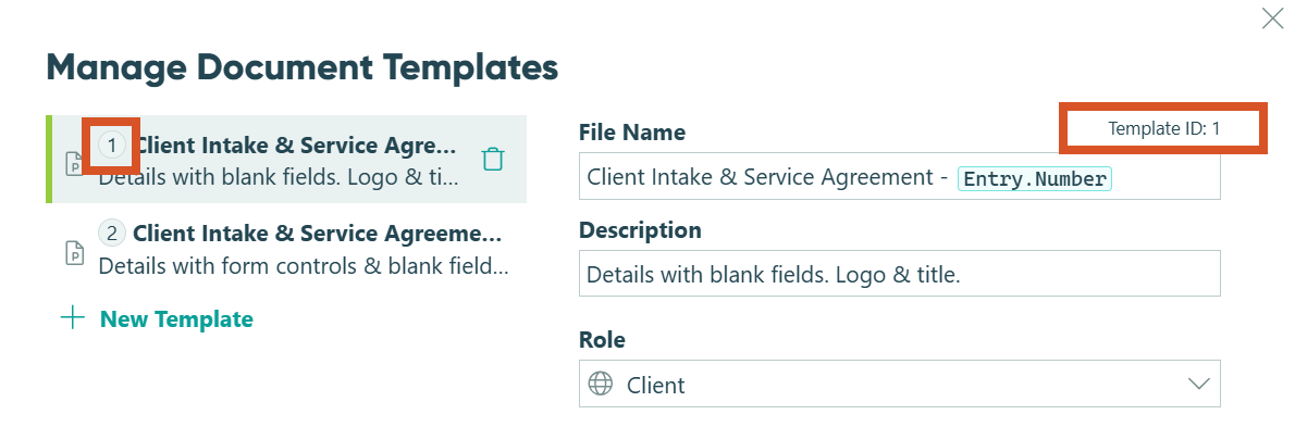 Find your document template ID number.