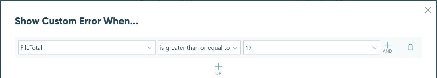 How to set a custom error to appear when the File Total field sum exceeds your specified limit.