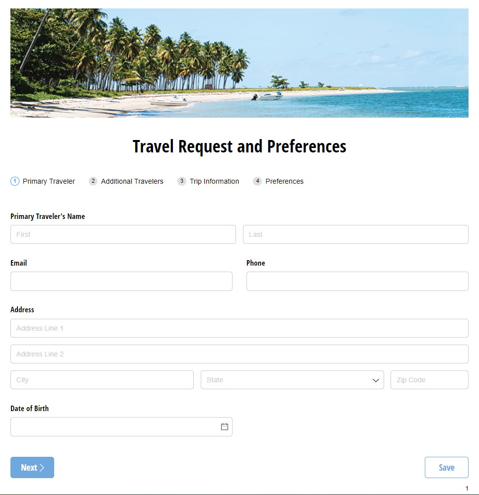 Travel request and preferences form
