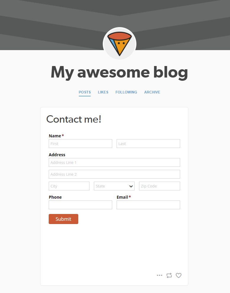 Seamlessly embed form in Tumblr blog.