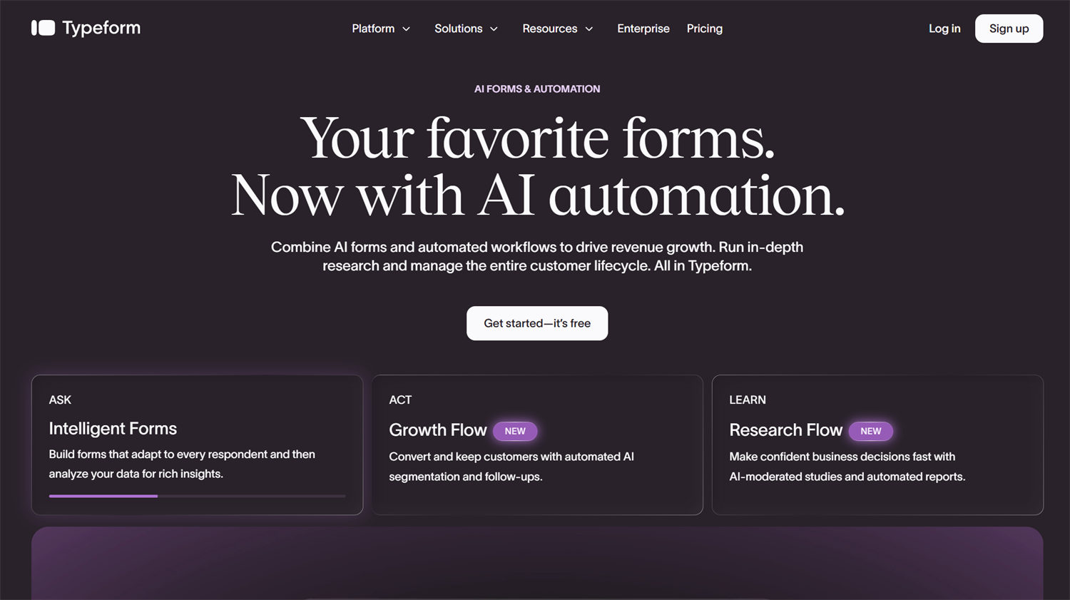 typeform homepage screenshot