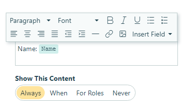 Insert a field value into the Content field.