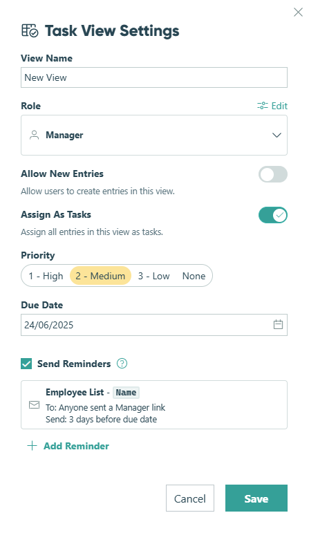 Create a new Task view.