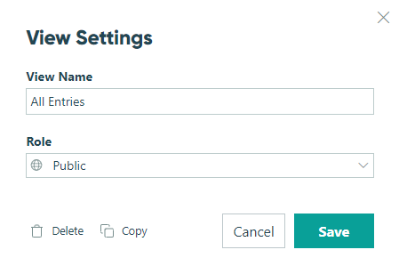 View settings with view name and role.