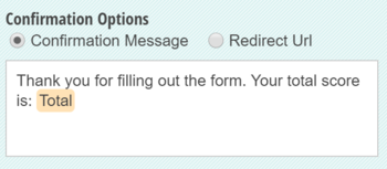 The total field value is inserted into the form confirmation message.