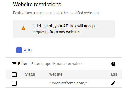 Add the Cognito Forms URL to your API configuration settings.