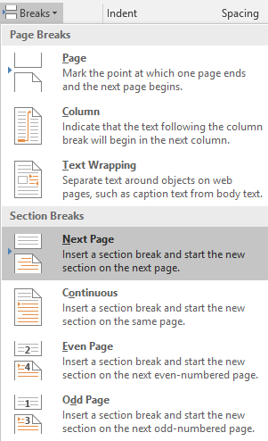 Adding a next page after a page break.