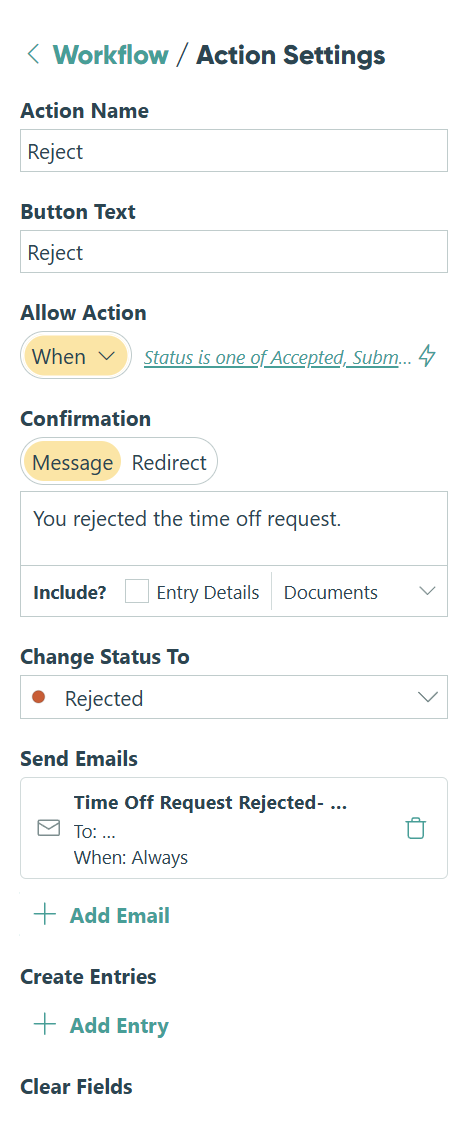 Workflow actions builder
