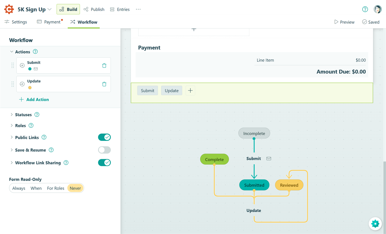At the bottom of the Build page, you'll see a visual workflow diagram.