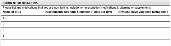 Medical history paper form.