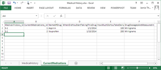 Current Medications in Excel
