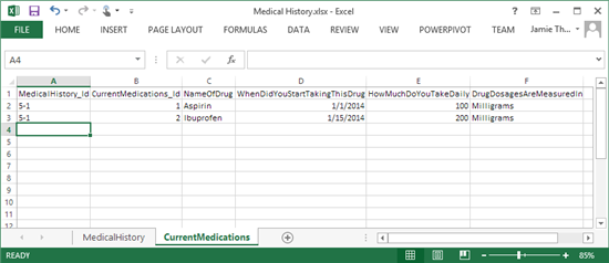 Current Medications in Excel.