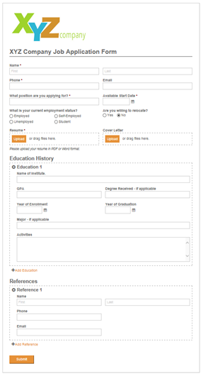 Suzanne's job application form.