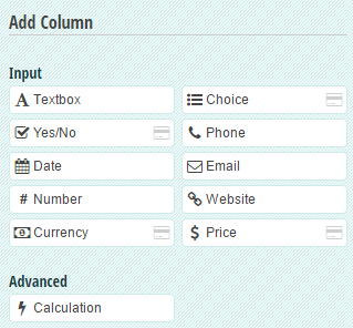 Table field column types.