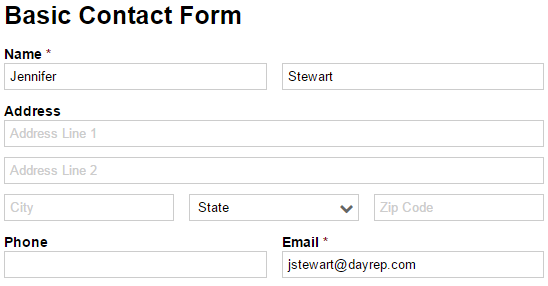 Submit Basic Contact Form entry.