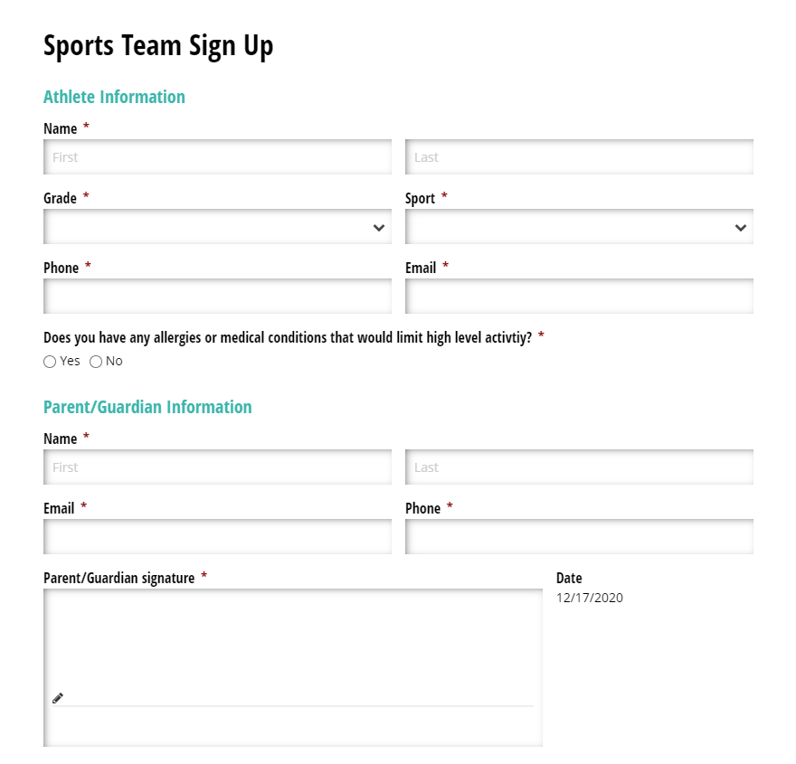 Sports Team Sign Up